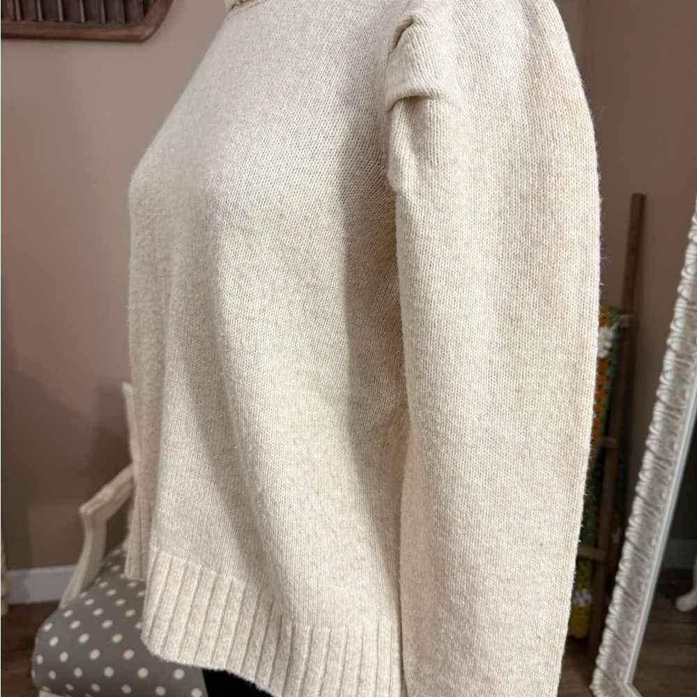 CAbi • Oatmeal Heather Puff Sleeve Turtleneck Sweater - Picture 13 of 16